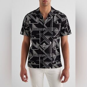 Express Men's Shirt with Black and White Geometric Design
